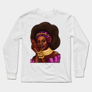 Afro Queen Black is beautiful anime manga black girl with Gold bangles, the top 10 best gift ideas for black women Long Sleeve T-Shirt